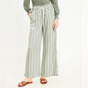 LOFT Ankle Wide Leg Green Stripe Pant Sz S